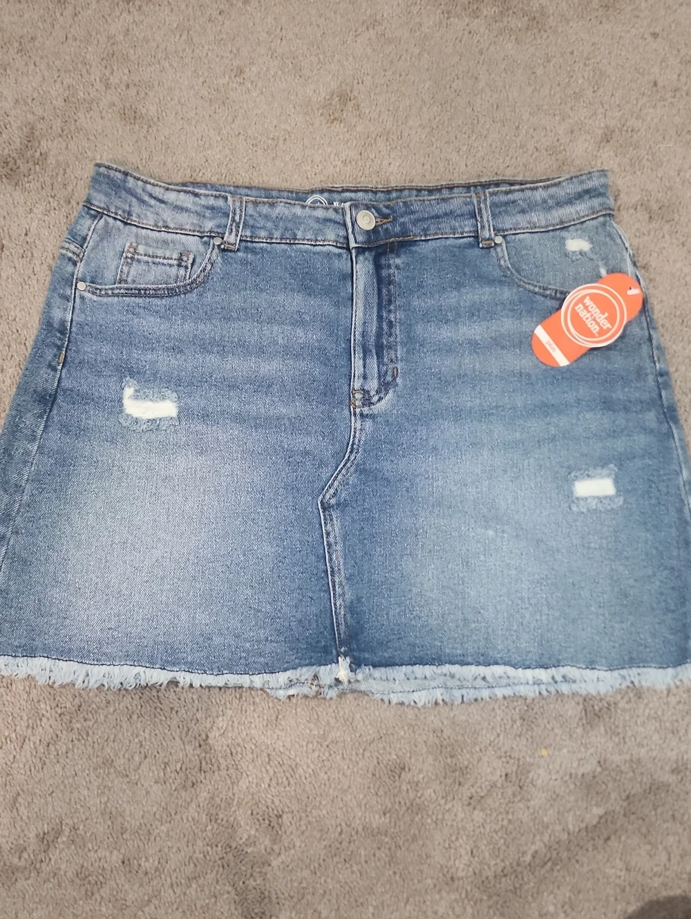 Wonder Nation Denim Mini Skirt with Frayed Hem XL (14-16)